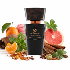 Olfazeta Prestige for Him 001M Produktbild mit Mandarinorange, Minze, Pink Grapefruit, Gewürzen, Rose, Zimt, Holz, Leder und Ambra