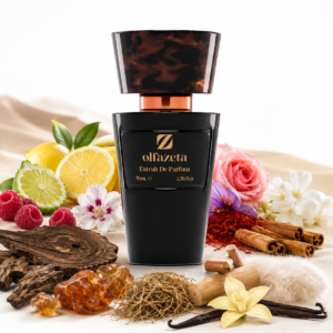 lfazeta Desert Whisper 114U Produktbild mit Bergamotte, Himbeere, Zitrone, Geranie, Jasmin, Rose, Safran, Zimt, Agarholz, Ambra, Moschus, Nagarmotha, Sandelholz, Skin und Vanille