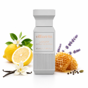 Olfazeta Luxury Extrait de Parfum Sicilian Garden Flakon mit dezenten Duftnoten auf hellem Hintergrund
