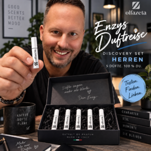 Enzys Duftreise Discovery Set Herren mit Enzy und fünf Olfazeta Duftproben 021M, 094M, 068M, 016M und 088M