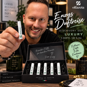 Enzys Duftreise Discovery Set Luxury mit Enzy und fünf Olfazeta Luxury Duftproben 118U, 129U, 130U, 137U und 144U